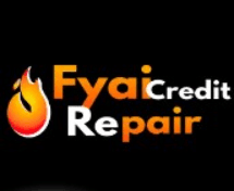 Fyai Credit Repair logo with a flame icon on a black background.